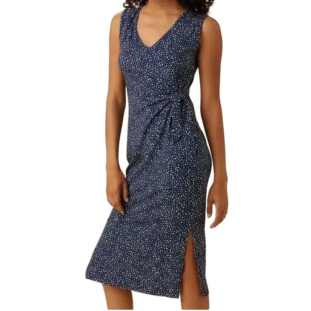 Amour Vert Cornelia Reverie Knit Dress Blue Trieste Dot Faux Wrap Women's Large